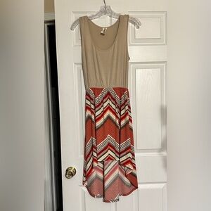 Tan and Multicolor High Low Dress
